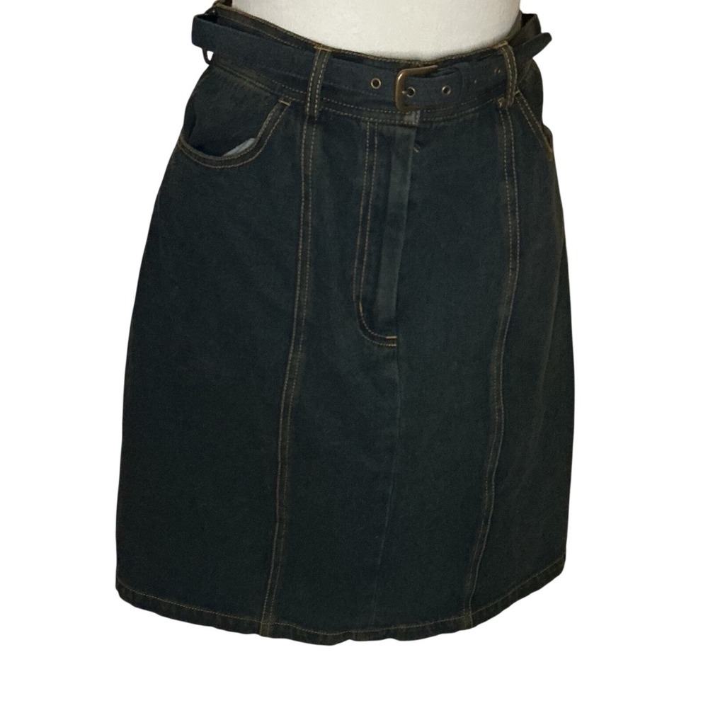Vintage-Inspired Dark Wash Denim Skirt w Belt | Cottagecore Academia